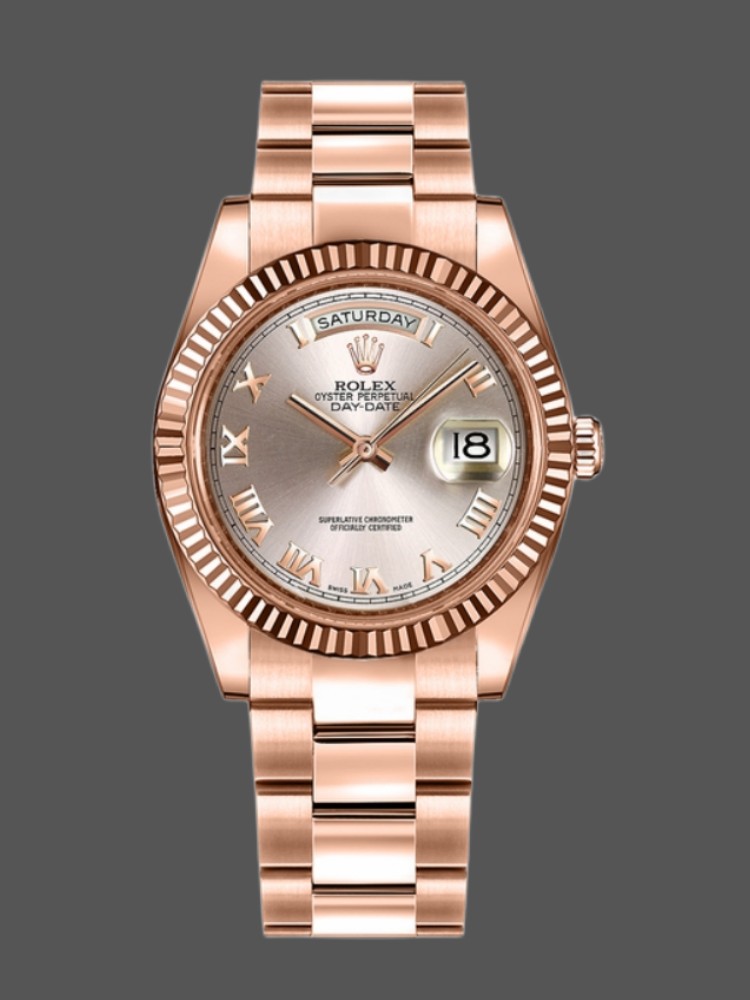 Rolex Day-Date 118235 Pink Roman Numeral dial Fluted Bezel 36mm Lady Replica Watch