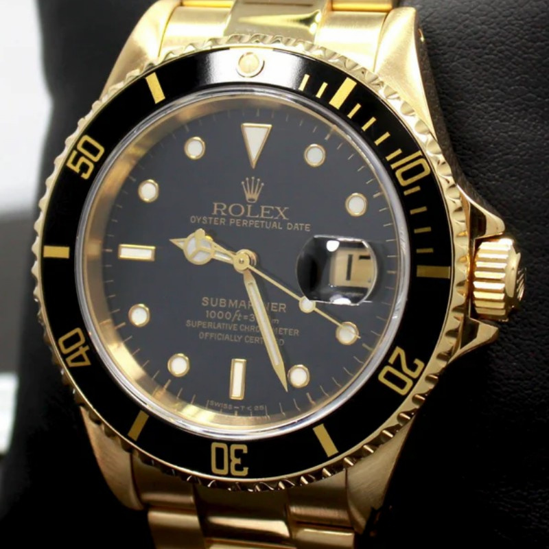 Rolex Submariner 16618 Yellow Gold Black Dial 40mm Mens Replica Watch
