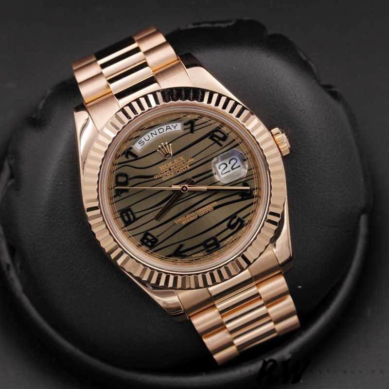 Rolex Day-Date 218235 Wave Bronze Dial Rose Gold 41MM Mens Replica Watch