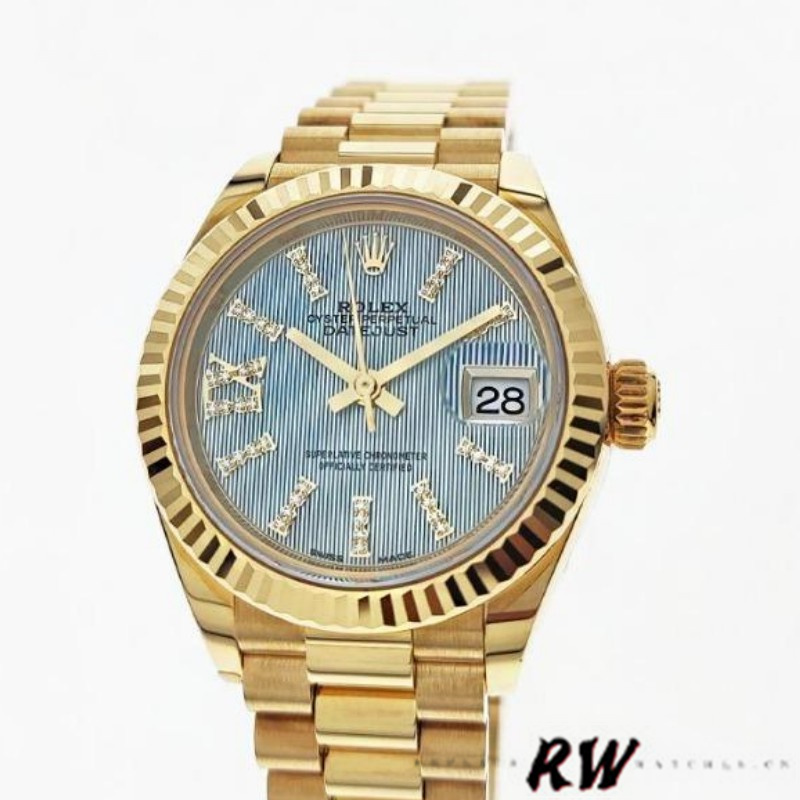 Rolex Datejust 279178 Cornflower Blue Dial Fluted Bezel 28mm Lady Replica Watch