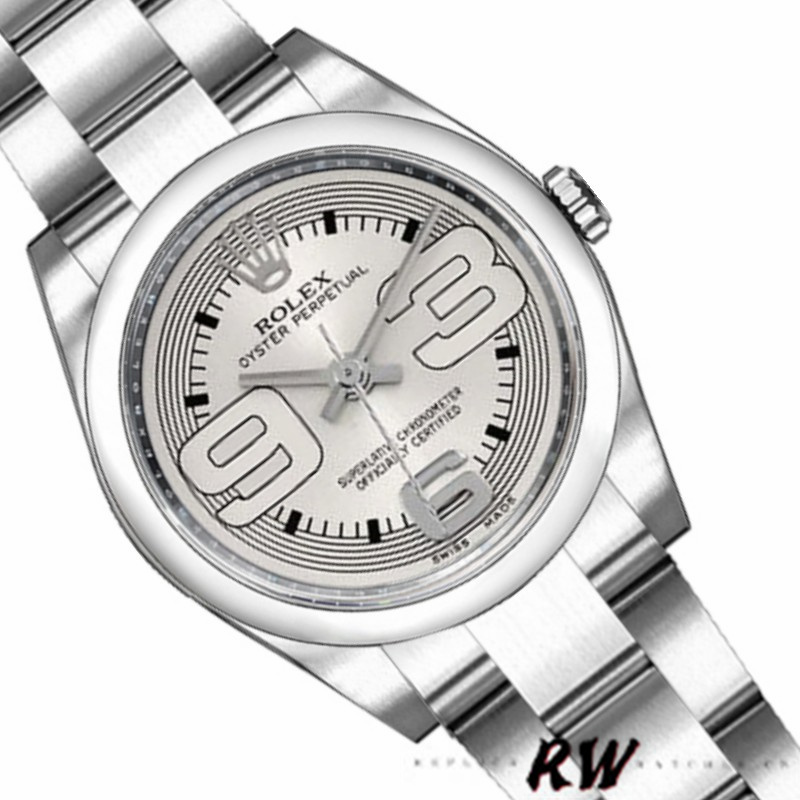 Rolex Oyster Perpetual 176200 Silver Arabic Dial Oyster Bracelet 26mm Lady Replica Watch