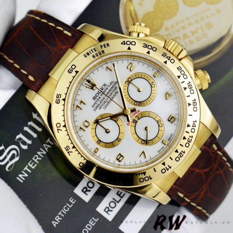 Rolex Daytona 116518 Yellow Gold White Dial 40mm Mens Replica Watch