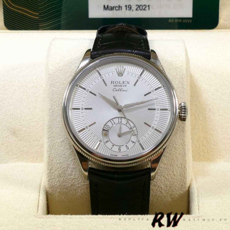 Rolex Cellini Dual Time 50529 Silver Dial 39mm Mens Replica Watch