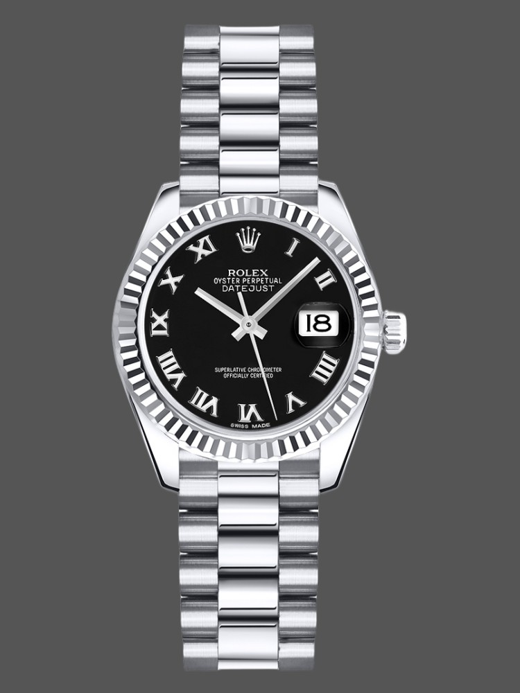 Rolex Datejust 179179 Black Roman Numeral Dial Fluted Bezel 26MM Lady Replica Watch