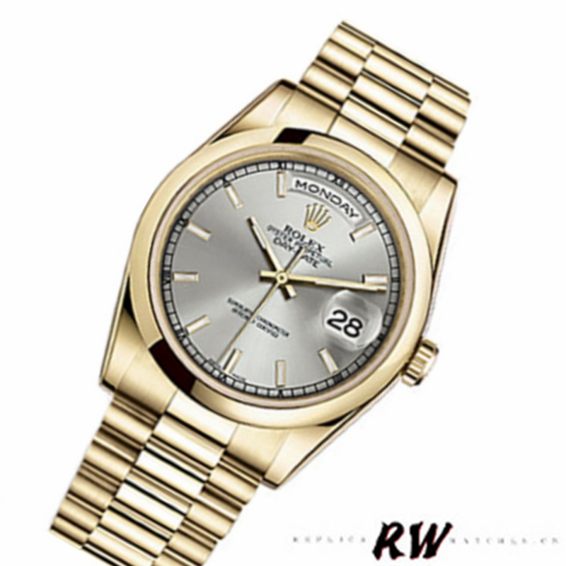 Rolex Day-Date 118208 Silver Dial Domed Bezel 36mm Unisex Replica Watch