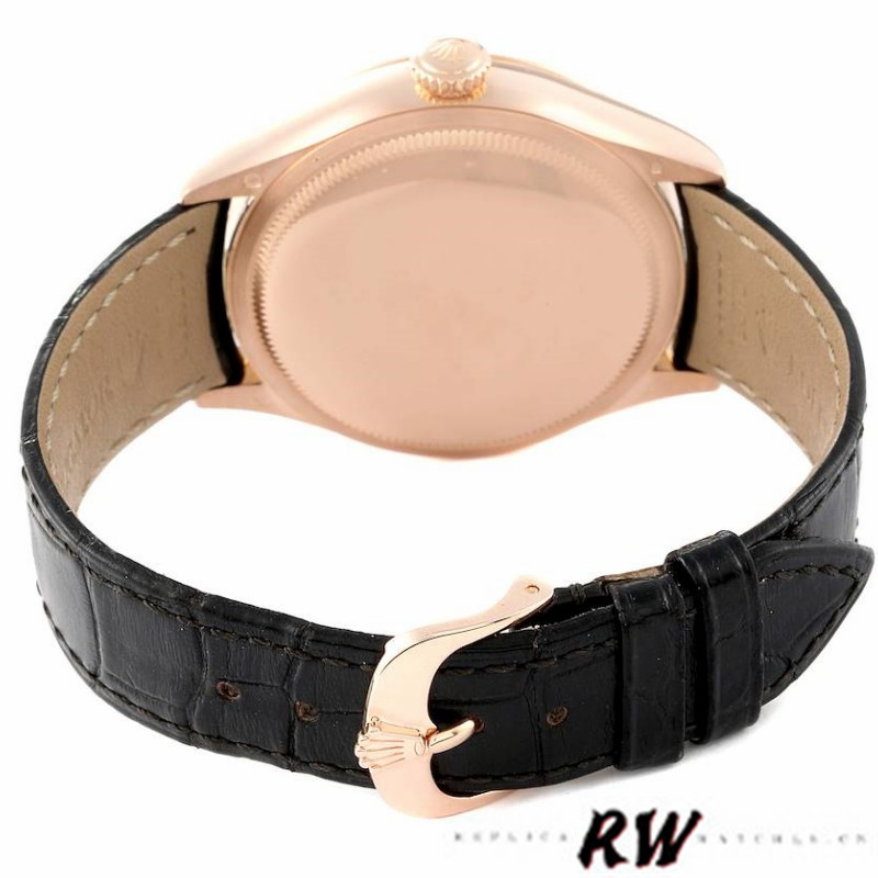 Rolex Cellini Dual Time 50525 Silver Dial Black Leather Strap 39mm Mens Replica Watch