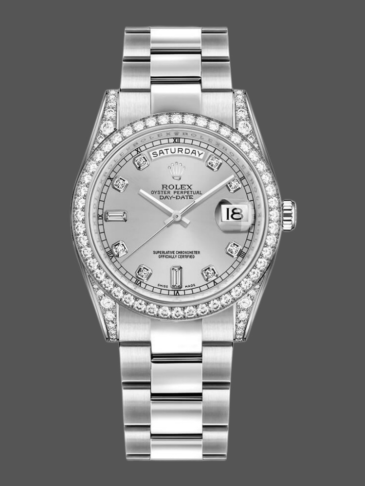 Rolex Day-Date 118389 Silver Diamond dial 36MM Unisex Replica Watch