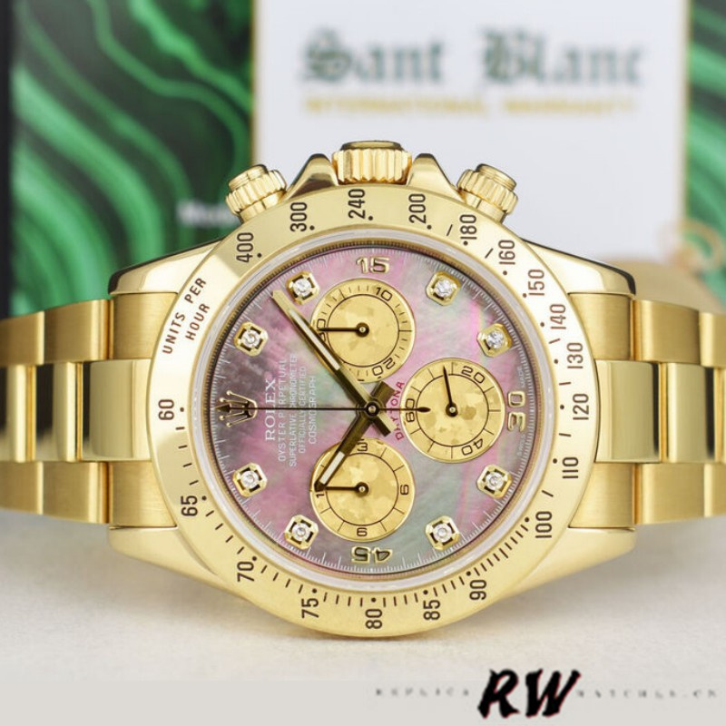 Rolex Cosmograph Daytona 116528 Black MOP Diamond Dial 40MM Mens Replica Watch