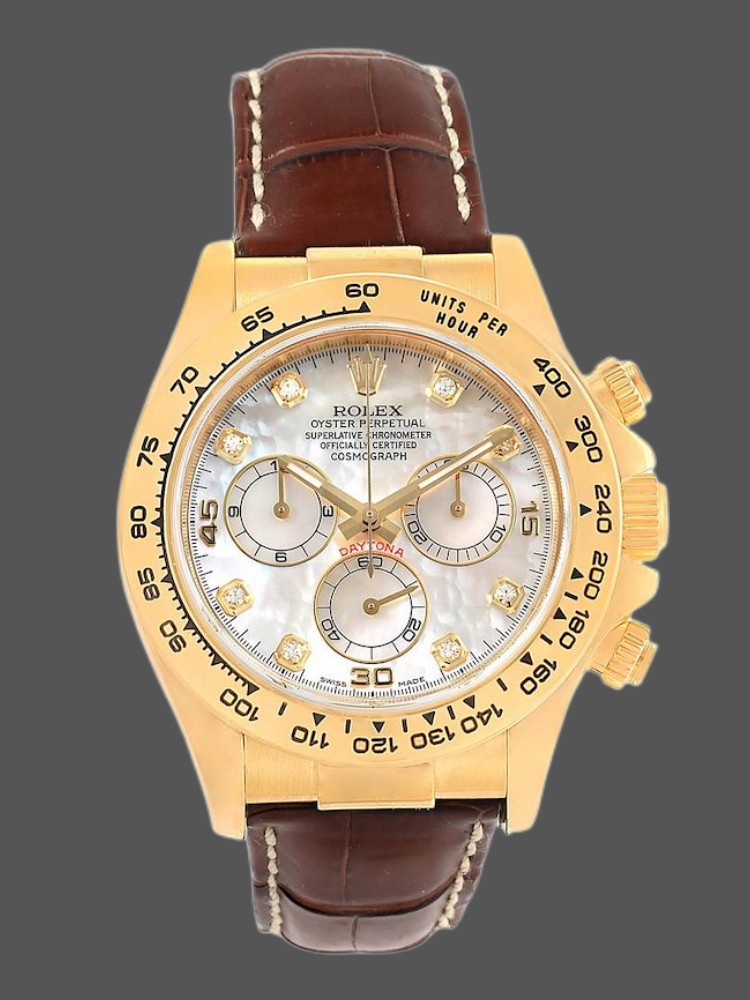 Rolex Daytona 116518 MOP Diamond Dial Brown Leather strap 40mm Mens Replica Watch