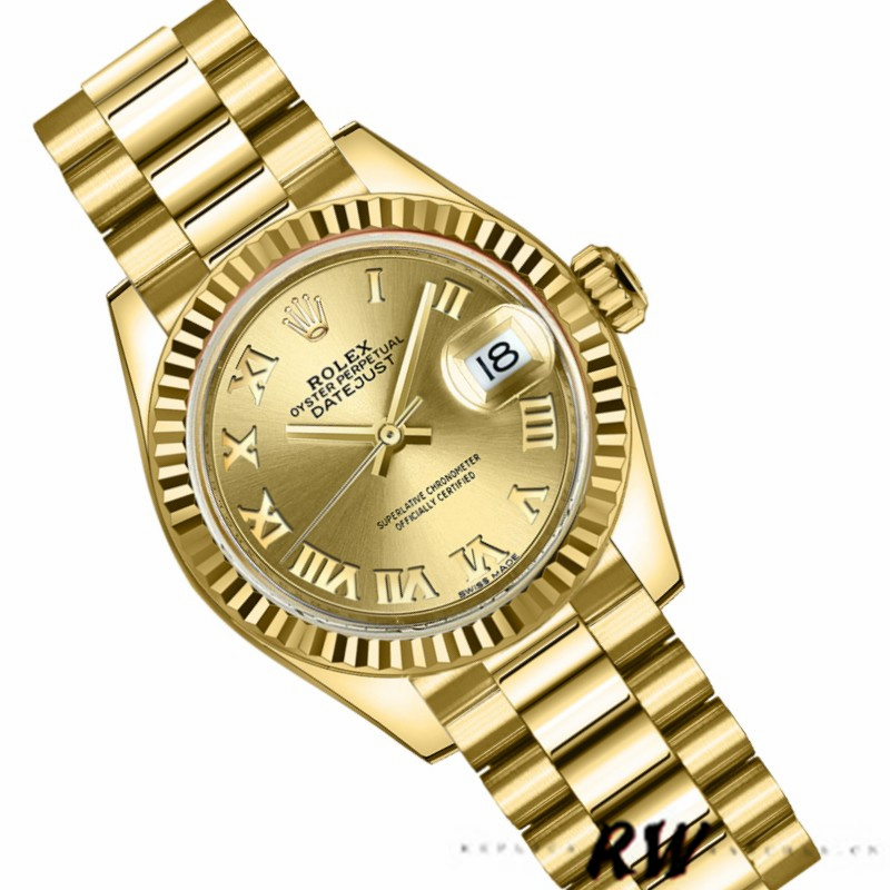 Rolex Datejust 279178 Champagne Roman Dial Fluted Bezel 28mm Lady Replica Watch