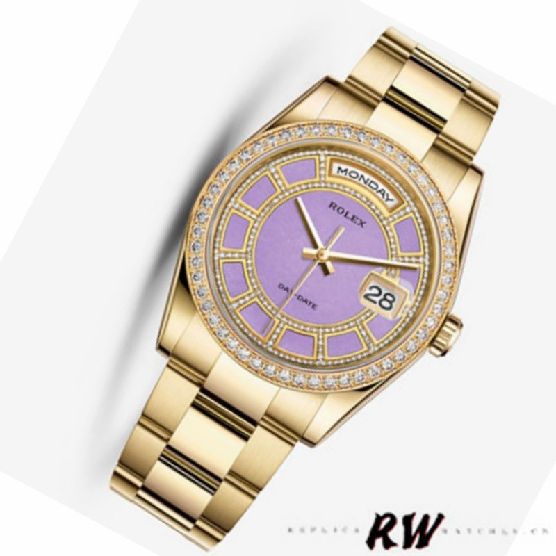 Rolex Day Date 118348 Lavender Jade Carousel Dial Yellow Gold 36mm Unisex Replica Watch