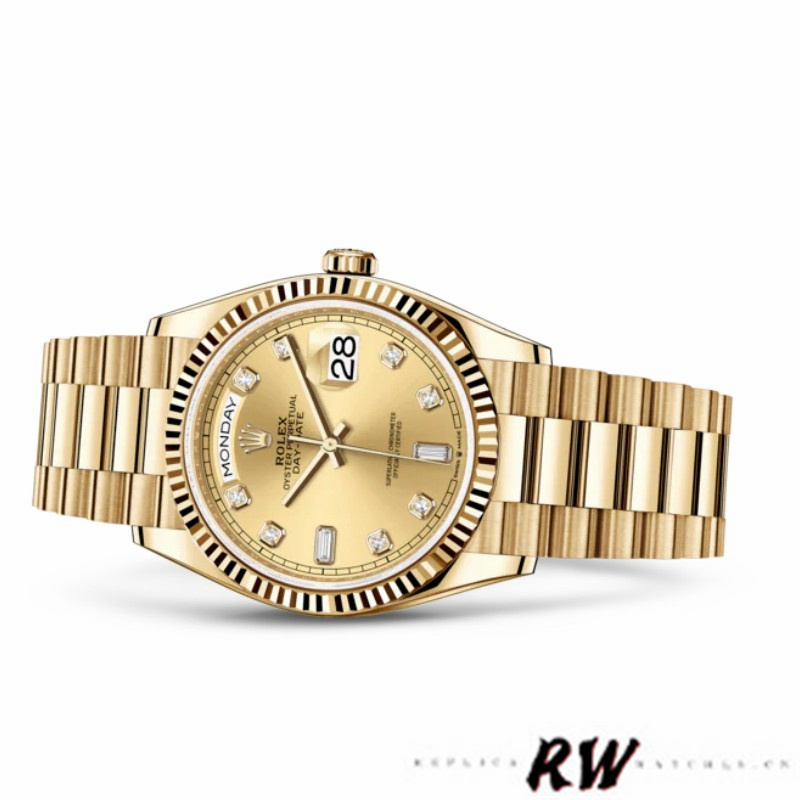 Rolex Day-Date 128238 0008 Fluted Bezel Champagne Diamond Dial 36MM Unisex Replica Watch