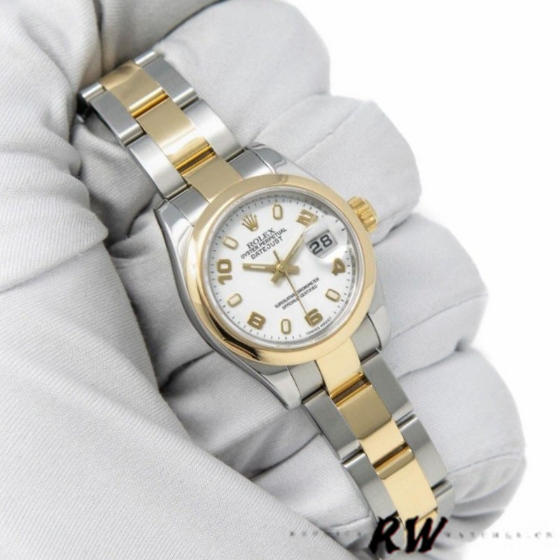 Rolex Datejust 179163 White Arabic Dial Domed Dezel 26MM Lady Replica Watch