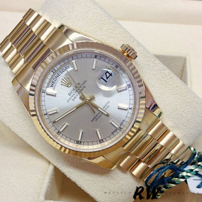 Rolex Day-Date 118238 Silver dial Fluted Bezel 36mm Unisex Replica Watch