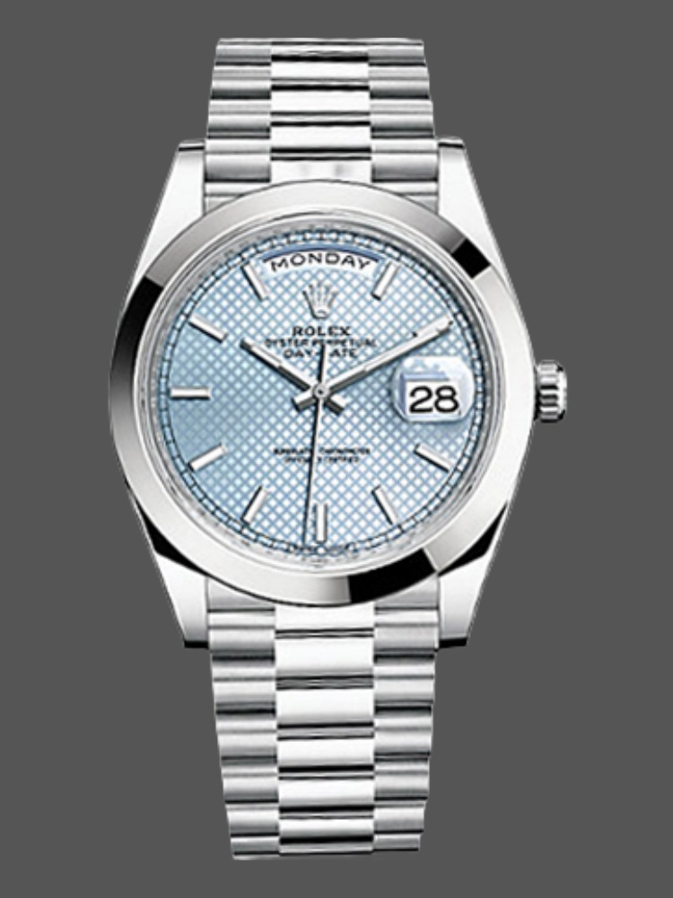 Rolex Day-Date 228206 Ice Blue Motif Dial Platinum 40MM Mens Replica Watch