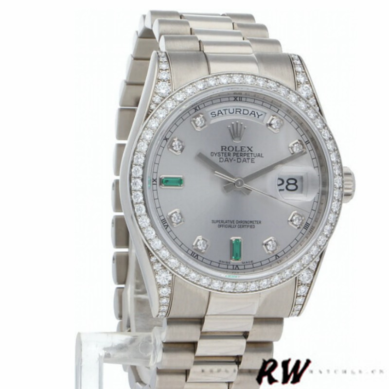 Rolex Day-Date 118389 White Gold Silver Dial 36MM Unisex Replica Watch