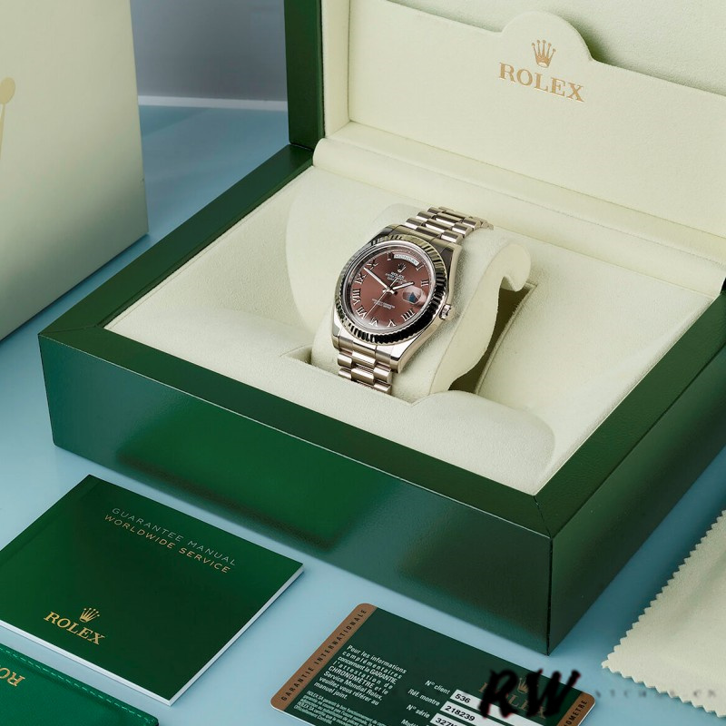 Rolex Day-Date 218239 Chocolate Brown Roman Numerals Dial White Gold 41MM Mens Replica Watch