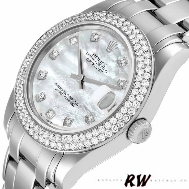 Rolex Pearlmaster 81339 White MOP Diamond Dial 34mm Lady Replica Watch