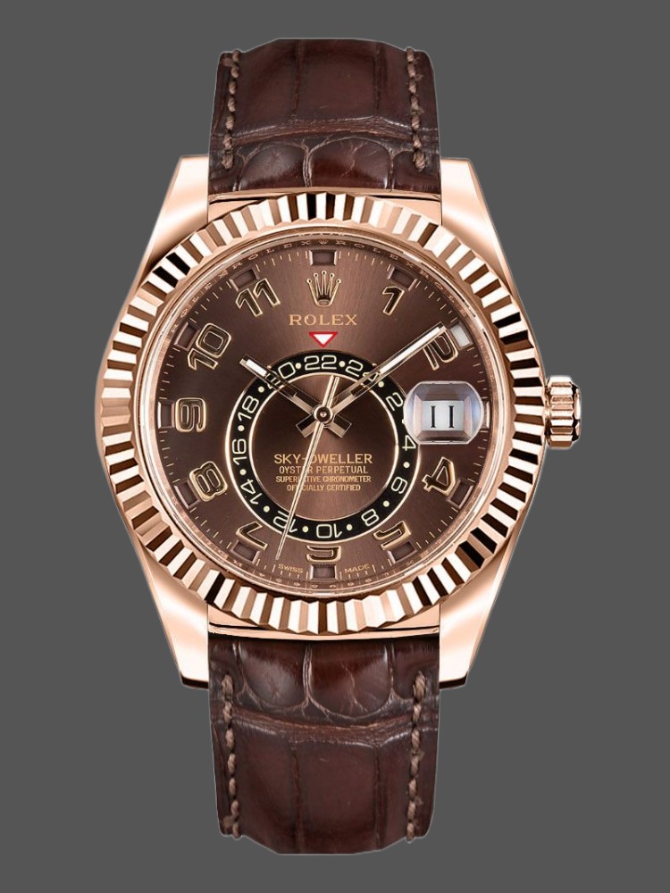 Rolex Sky-Dweller 326135 Chocolate Arabic Sunray Brown Dial 42MM Mens Replica Watch