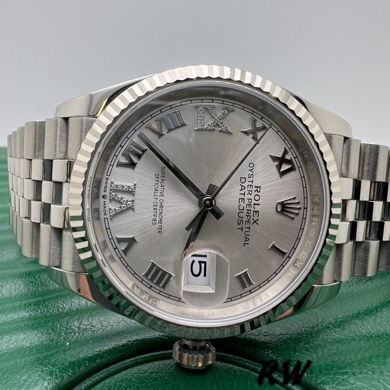 Rolex Datejust 126234 0029 Silver Diamond Roman Dial 36MM Women's Watch