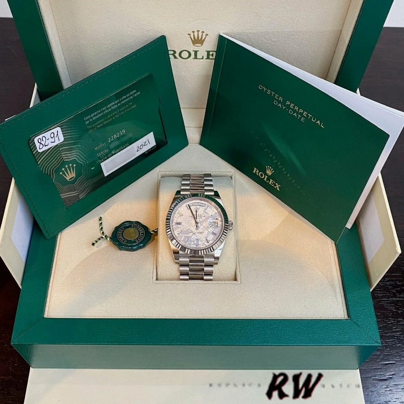 Rolex Day-Date 228239 Meteorite Grey Dial Fluted Bezel 40mm Mens Replica Watch