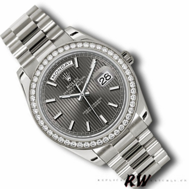Rolex Day-Date 228349RBR Dark Rhodium Dial Diamond Bezel 40mm Mens Replica Watch