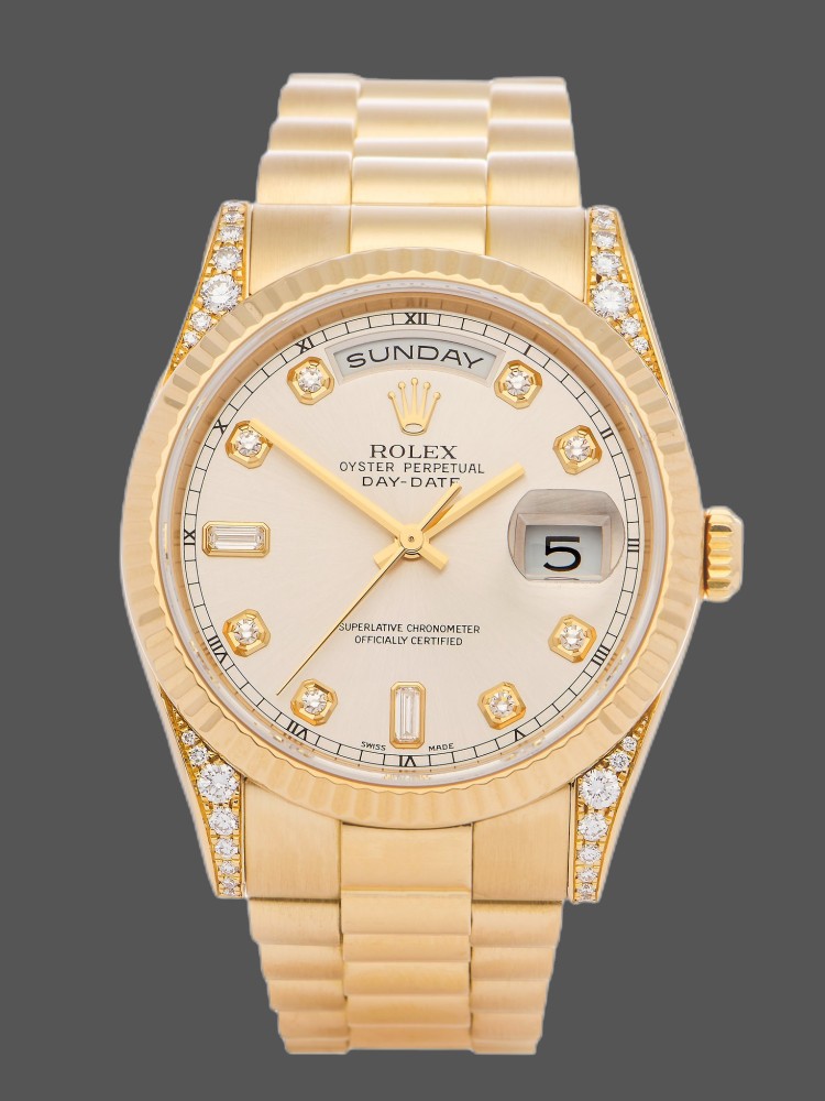 Rolex Day-Date 118338 Yellow gold Silver dial 36mm Unisex Replica Watch