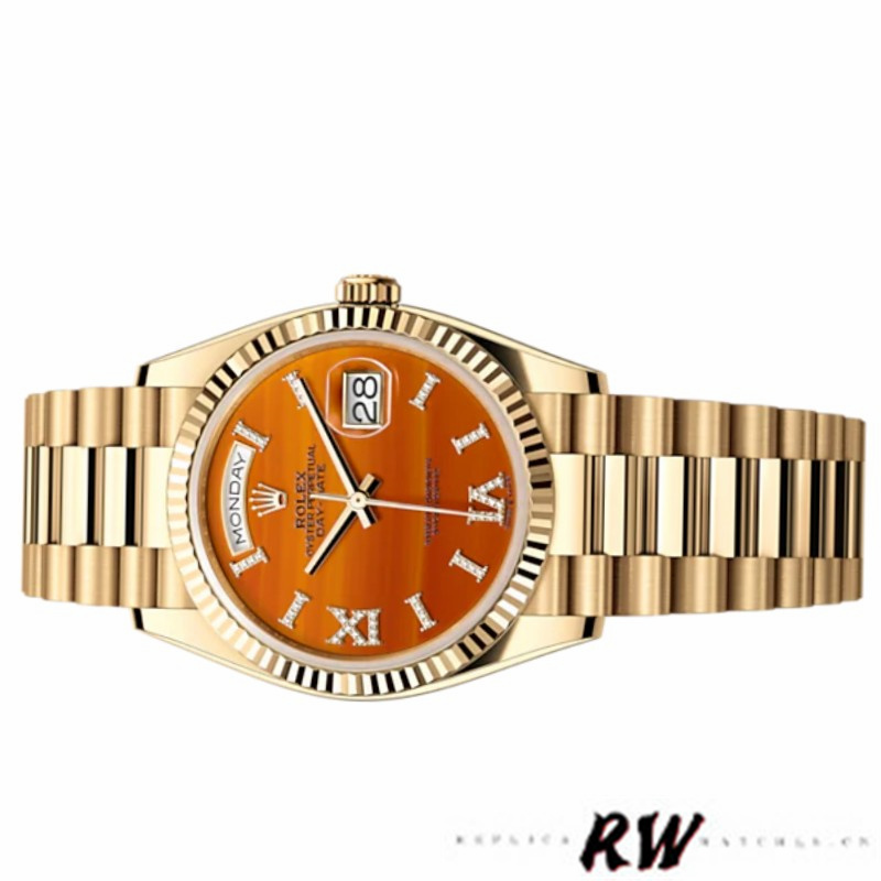 Rolex Day-Date 128238 Fluted Bezel Carnelian dial 36MM Unisex Replica Watch