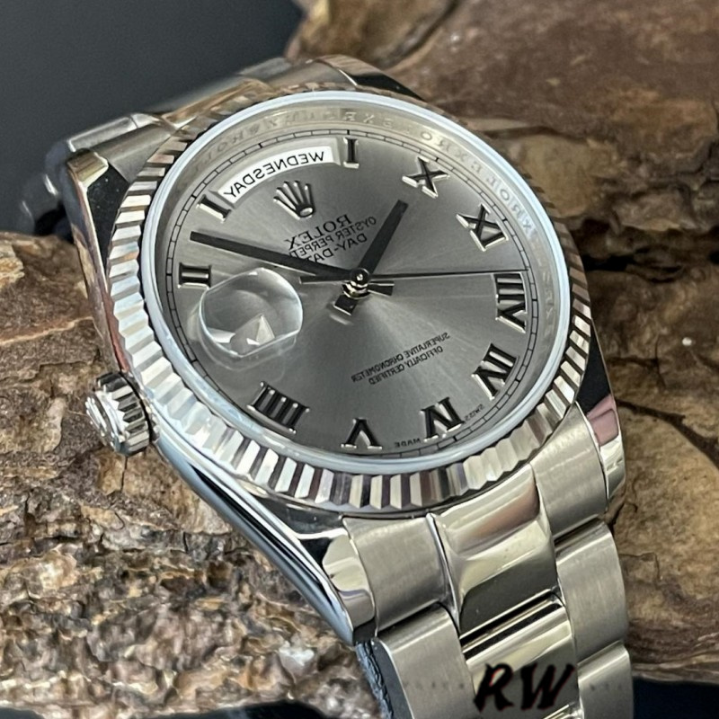 Rolex Day-Date 118239 white gold Silver Roman Numeral 36mm Unisex Replica Watch