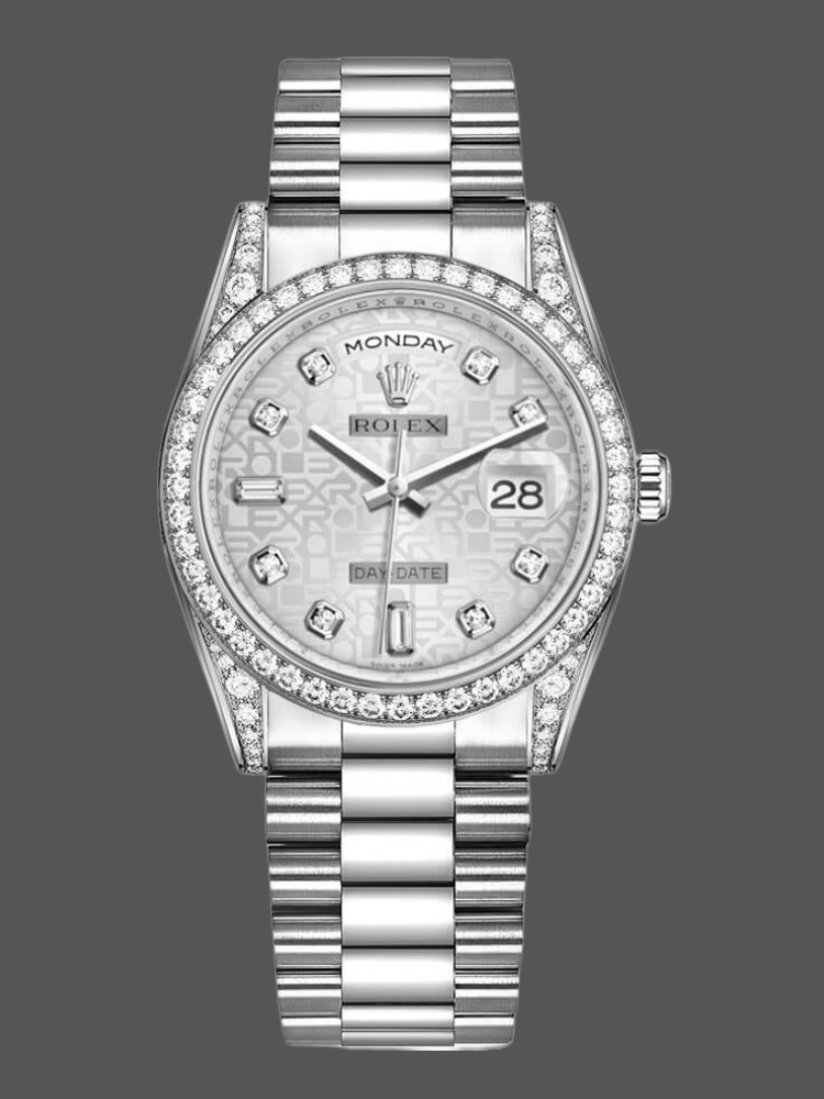 Rolex Day-Date 118389 Silver Jubilee Diamond Dial 36MM Unisex Replica Watch