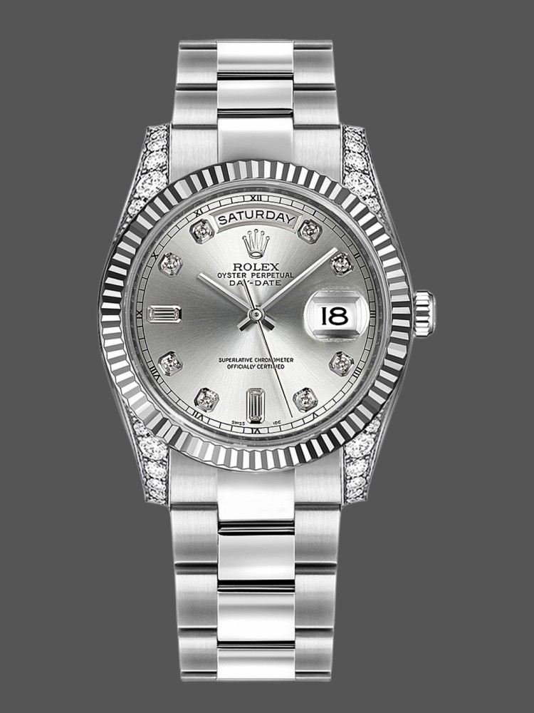 Rolex Day Date 118339 Silver Dial Fluted Bezel 36mm Unisex Replica Watch