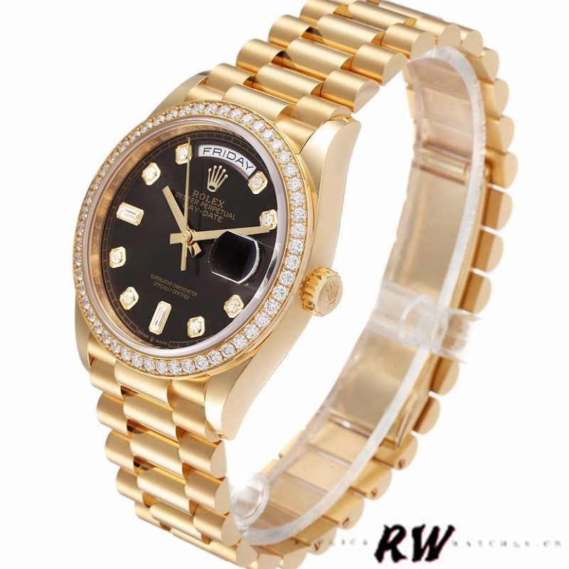 Rolex Day-Date 128348RBR Dark Grey Dial Yellow Gold 36MM Unisex Replica Watch