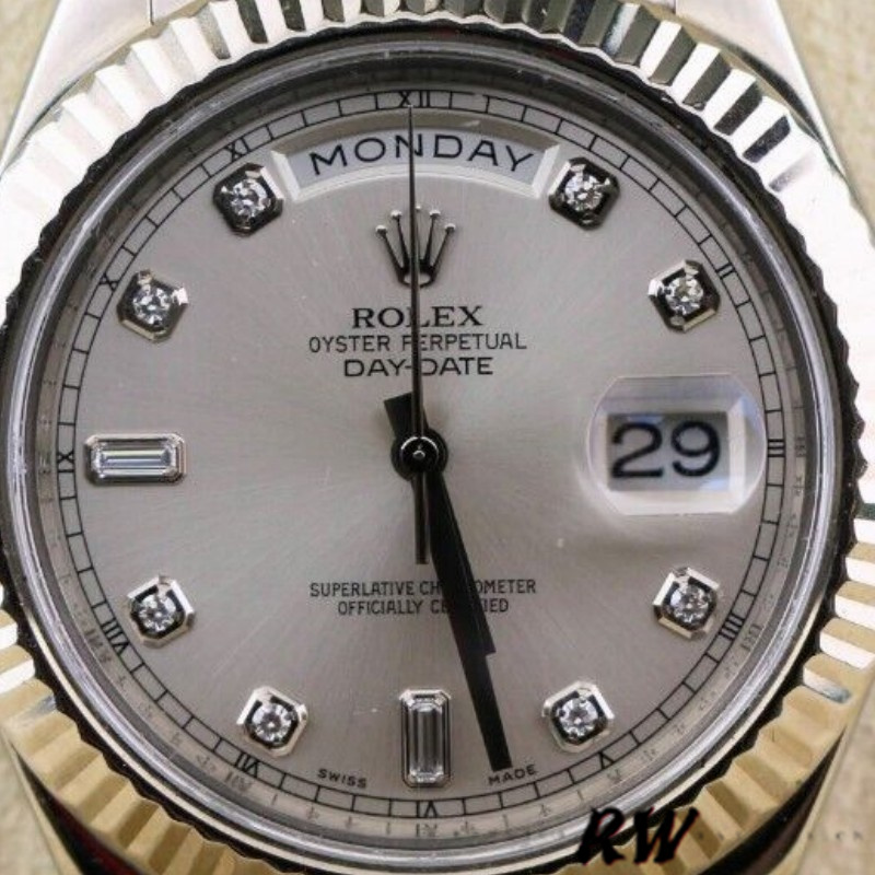 Rolex Day-Date 218239 Diamond Silver Dial White Gold 41MM Mens Replica Watch