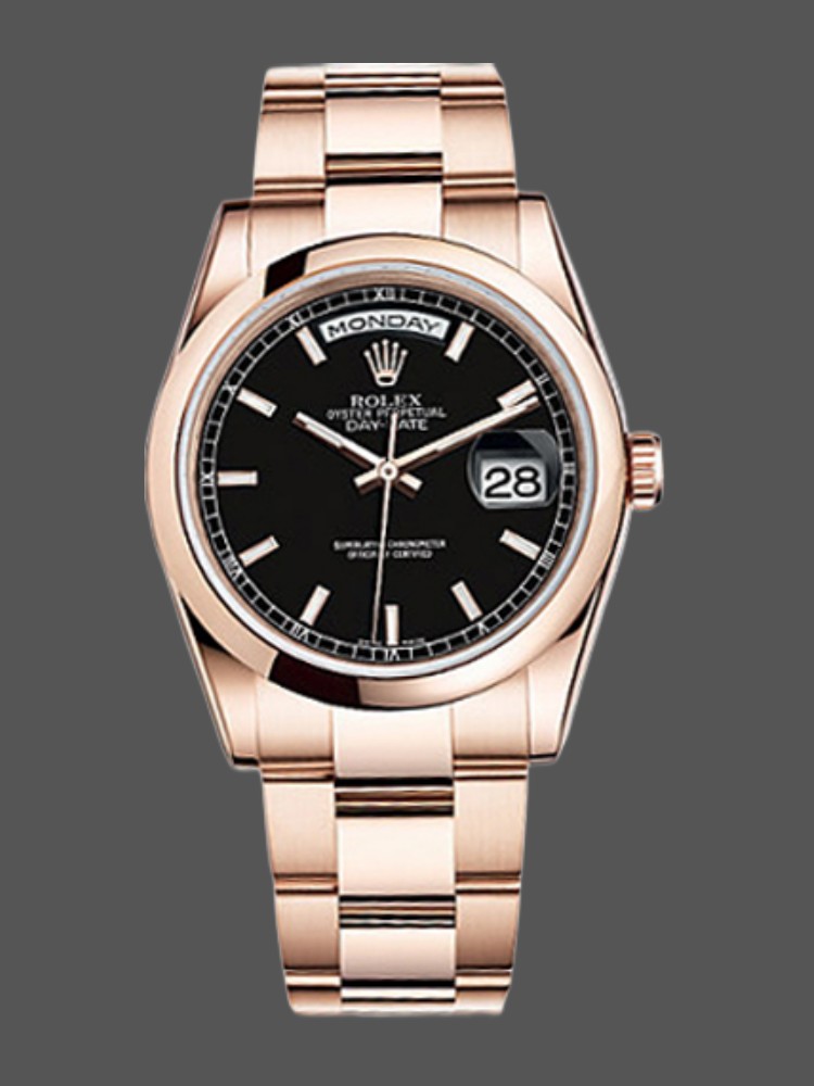 Rolex Day Date 118205 Black Dial Rose Gold 36mm Unisex Replica Watch