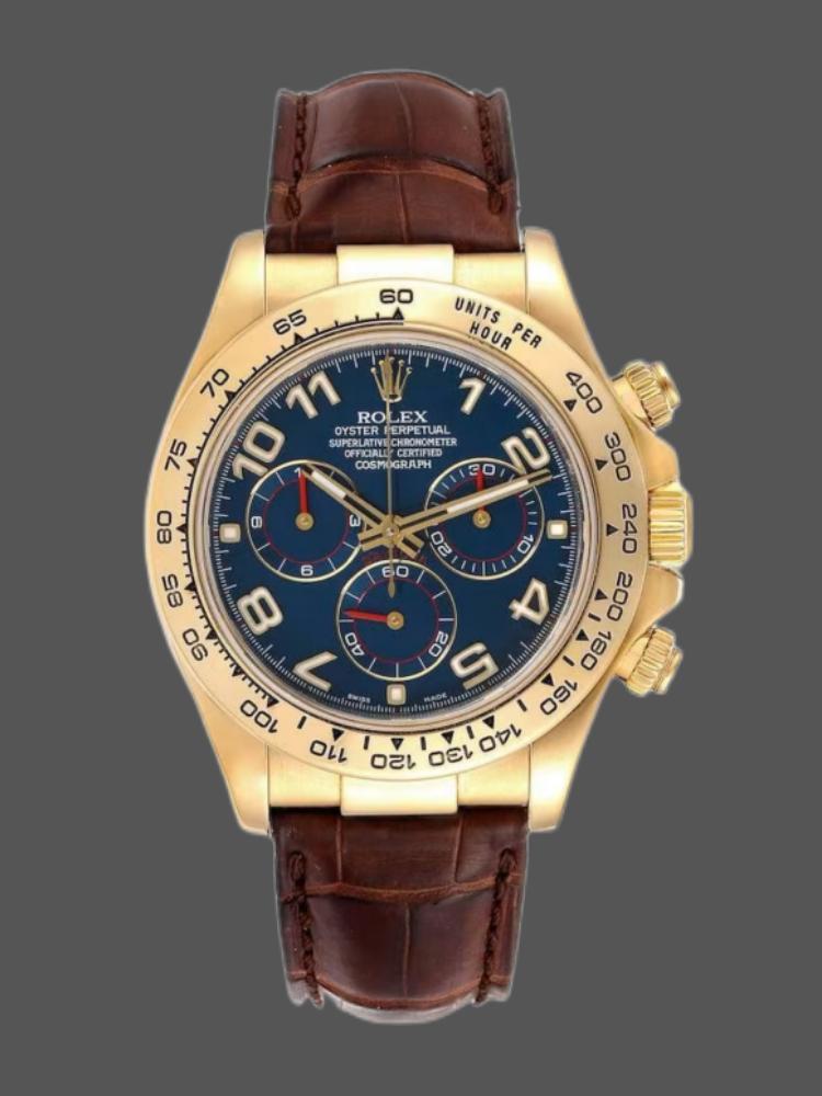Rolex Cosmograph Daytona 116518 Yellow Gold Blue Dial 40mm Mens Replica Watch