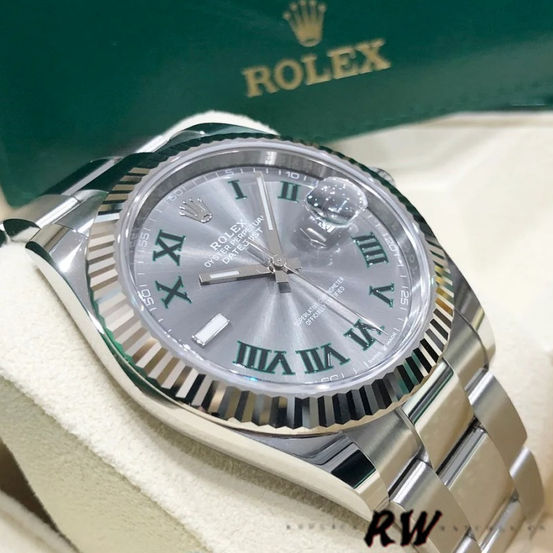 Rolex Datejust m126334 0021 Fluted Bezel Grey Wimbledon Dial 41MM Mens Replica Watch