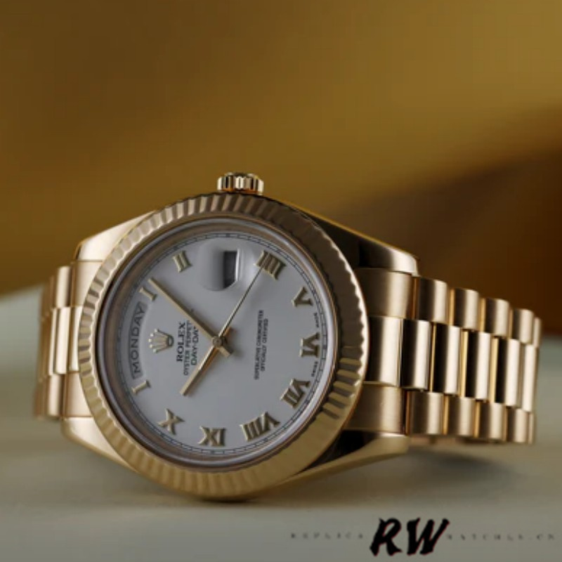Rolex Day-Date 218238 White Roman Numeral Dial Yellow Gold 41MM Mens Replica Watch