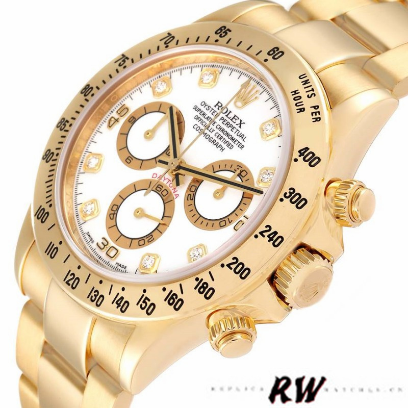 Rolex Cosmograph Daytona 116528 White Diamond Dial 40MM Mens Replica Watch