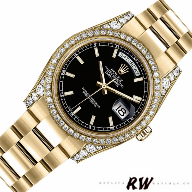 Rolex Day-Date 118388 Yellow Gold Black Index Dial 36mm Unisex Replica Watch