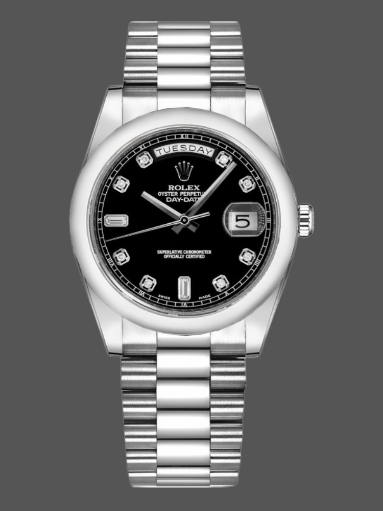 Rolex Day-Date 118209 Black dial white gold 36mm Unisex Replica Watch