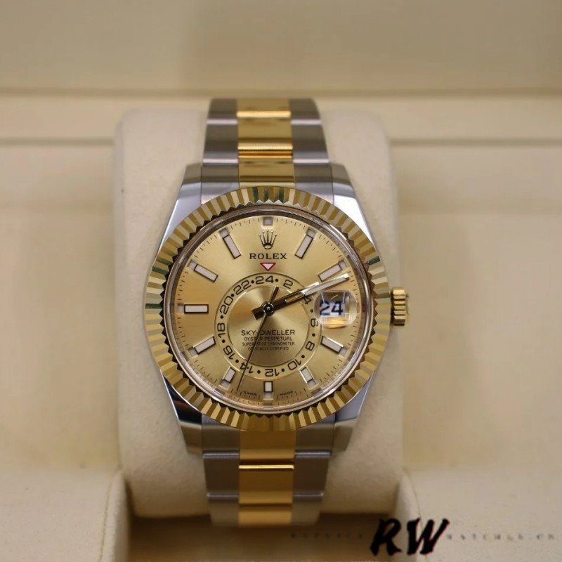 Rolex Sky-Dweller 326933 Champagne Dial Stainless Steel 42MM Mens Replica Watch