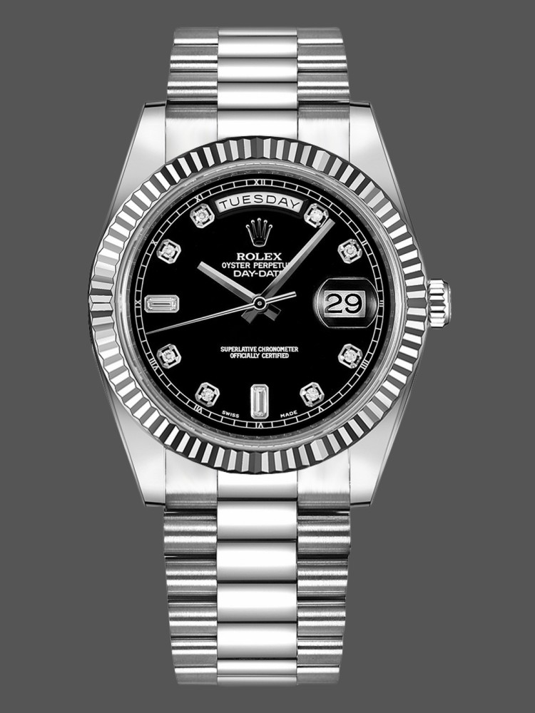 Rolex Day-Date 218239 Diamond Black Dial White Gold 41MM Mens Replica Watch