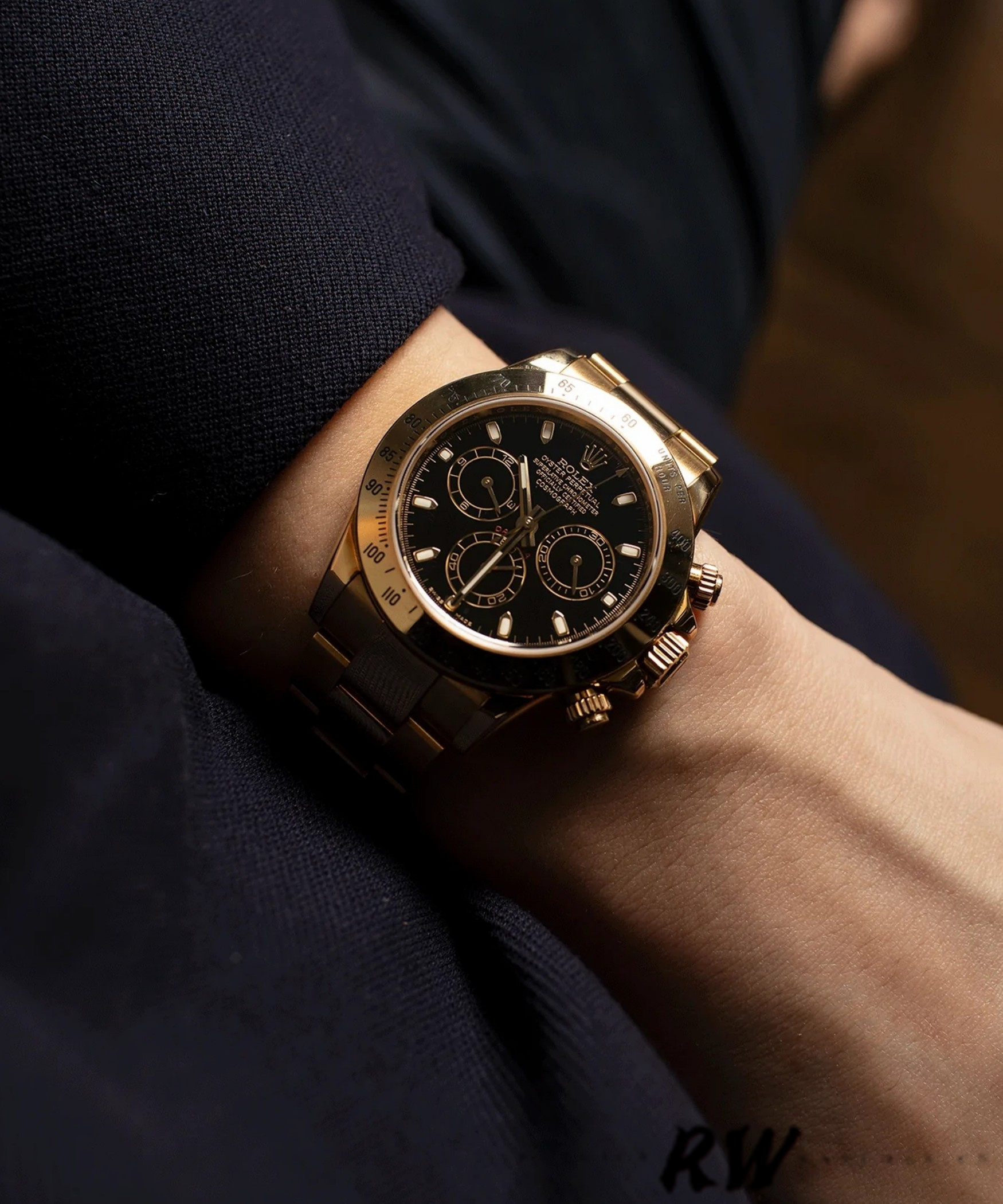 Rolex Daytona 116528 Black Dial Yellow Gold 40mm Mens Replica Watch