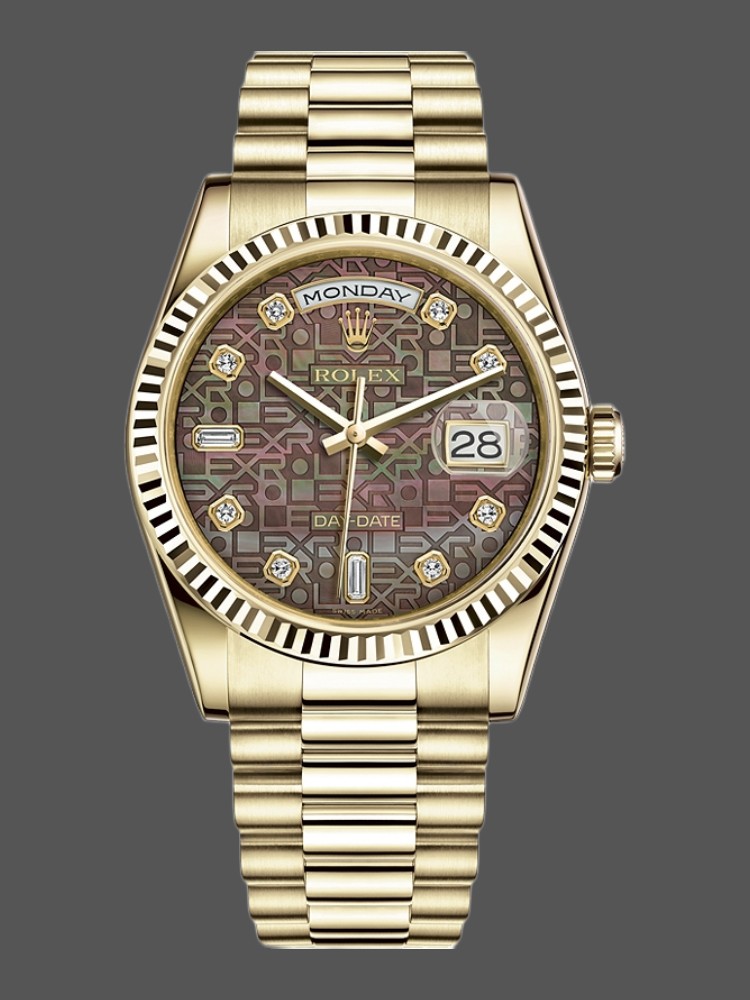 Rolex Day-Date 118238 Black Mother of Pearl Diamond Dial 36mm Unisex Replica Watch