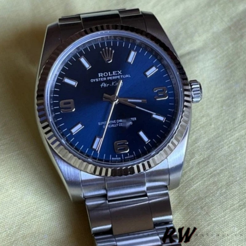 Rolex Oyster Perpetual Air-King 114234 Blue Dial fluted white gold bezel 34mm Unisex replica watch
