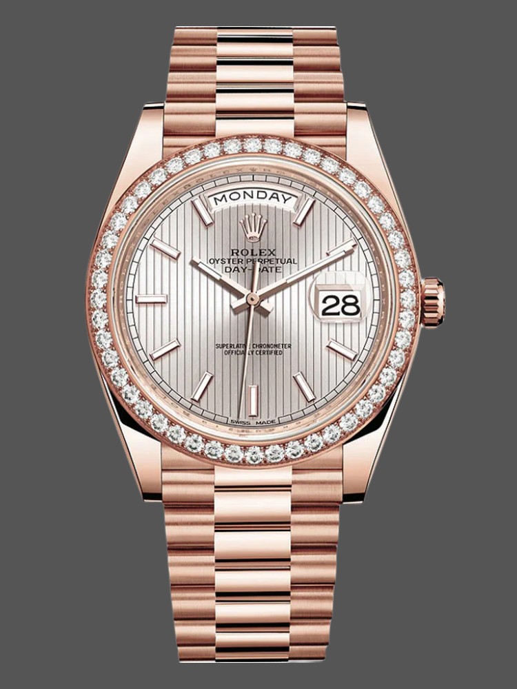 Rolex Day-Date 228345RBR Sundust Stripe Motif Dial Diamond Bezel 40mm Mens Replica Watch