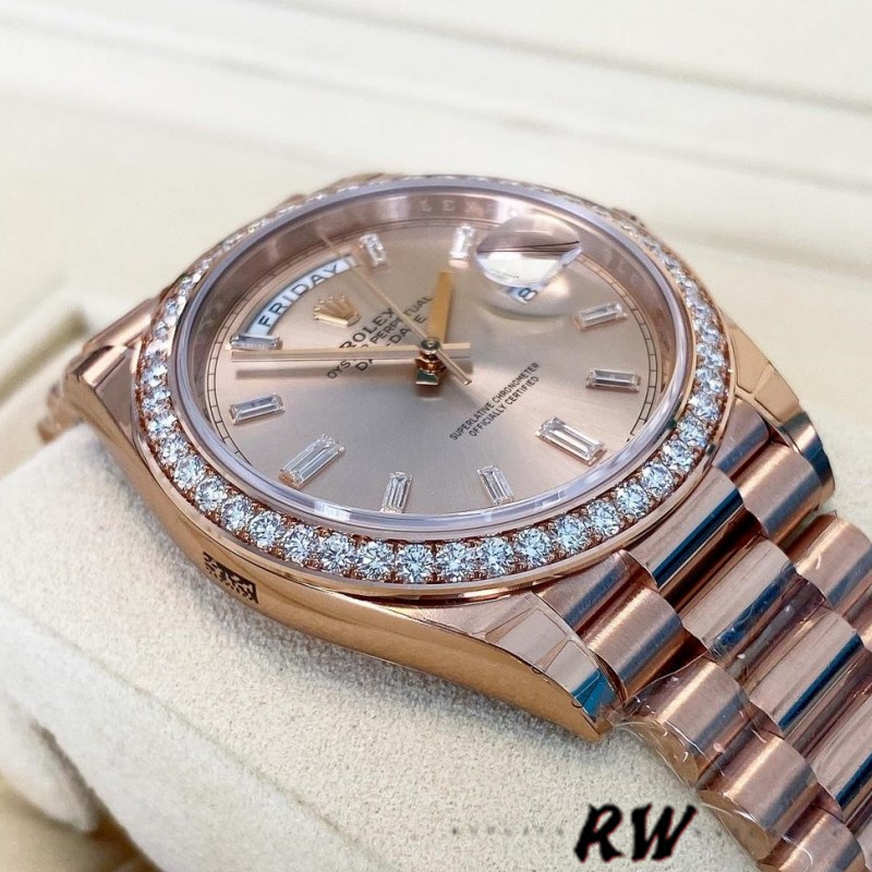 Rolex Day-Date 228345RBR 0007 Sundust Diamond Dial Diamond Bezel 40mm Mens Replica Watch