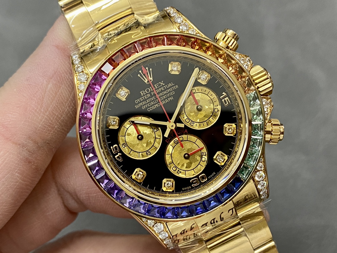 Rolex Daytona 116598 Yellow Gold Black Diamond Dial 40MM Mens Replica Watch