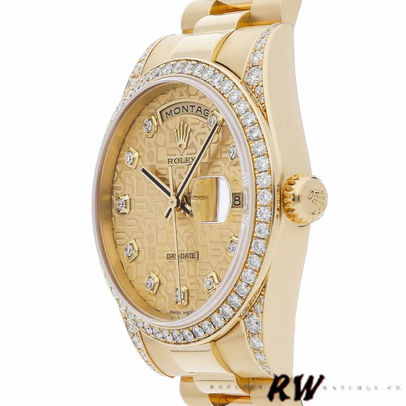Rolex Day-Date 118388 Yellow Gold Champagne Diamond Dial 36MM Unisex Replica Watch