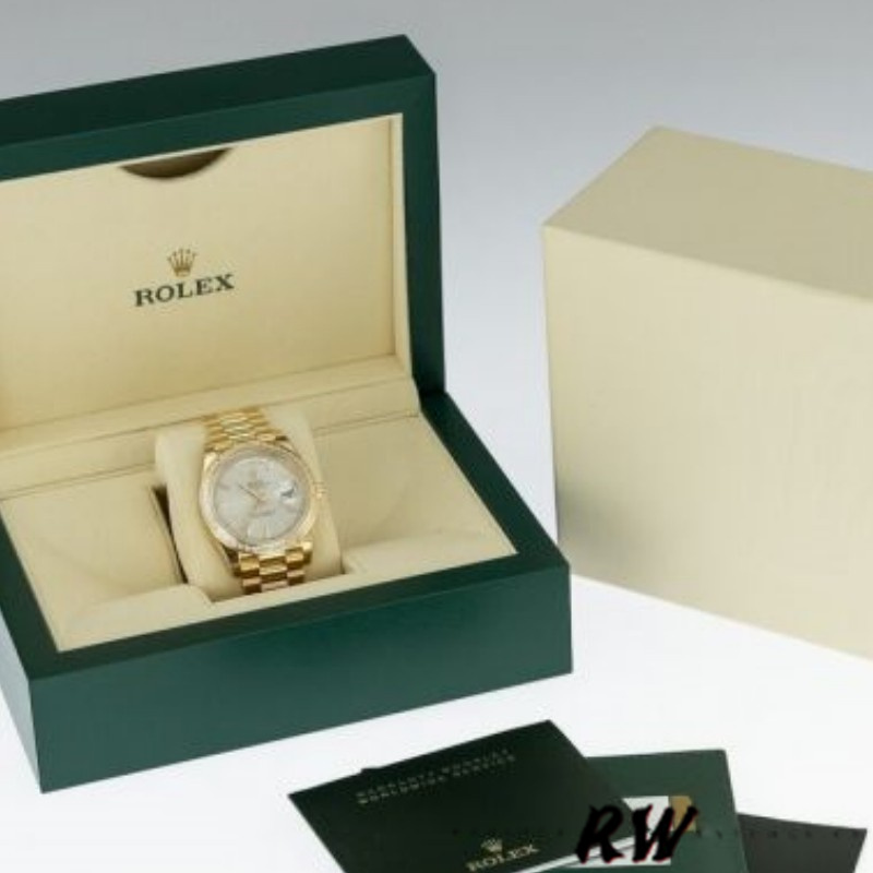 Rolex Day-Date 228398TBR Silver Diagonal Motif Dial Diamond Bezel 40mm Mens Replica Watch